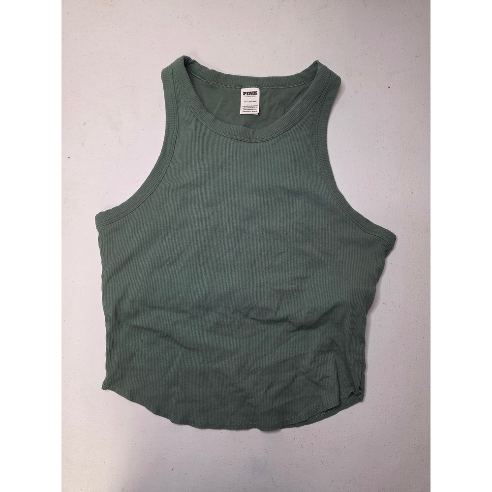 Pink Victoria's Secret Ribbed Racerback Tank Top Sage Green Large L Crew Neck